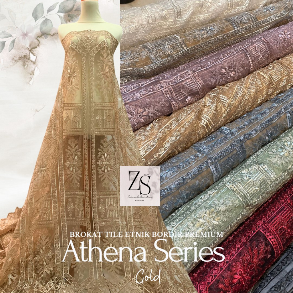 Kain Brokat Tulle Sapto / Tile Etnik / motif Sumba/Zumba -Terbaru Termurah Warna Emas Gold