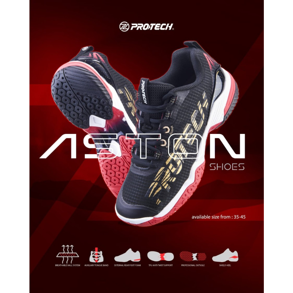 SEPATU BADMINTON PROTECH ASTON | Black - Badminton Court Shoes
