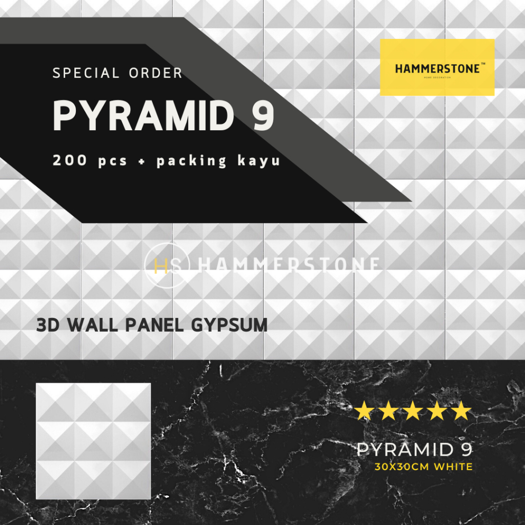 DP 50% 3D WALL PANEL PYRAMID 9 30x30CM 200PCS WHITE (Special Order)
