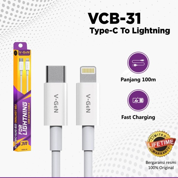 Kabel Data VGEN  USB Type C to Lightning  V-GeN VCB-31 VGEN 3A 20W Kabel Data Cable