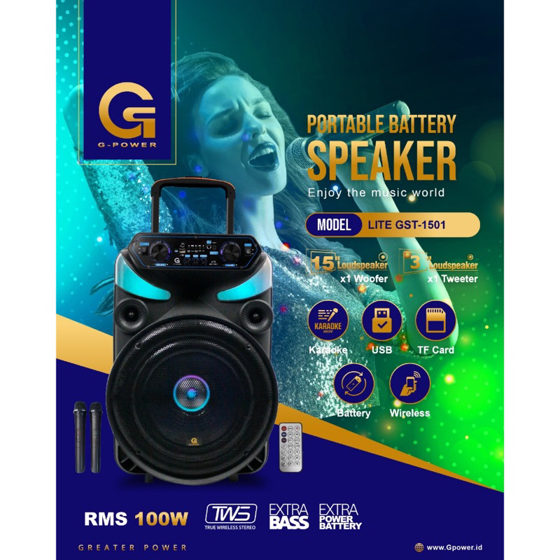 G-POWER SPEAKER GPOWER 15 INCH Speaker G Power GST1501 Sepeaker G Power Speaker 2 MIC SPEAKER GPOWER