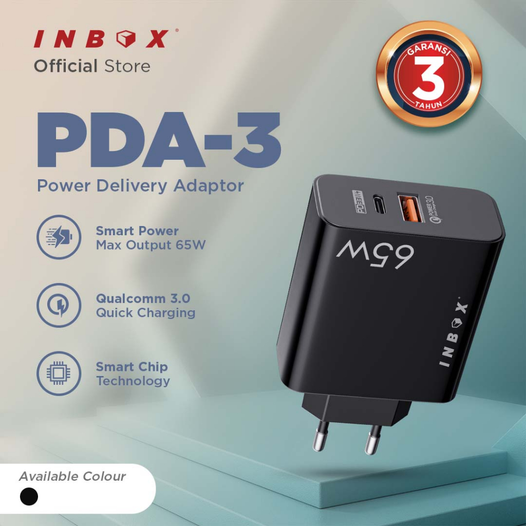Inbox PDA-3 Kepala Charger USB Type-C PD 65W Quick Charger 3.0 Fast Charging Android Iphone