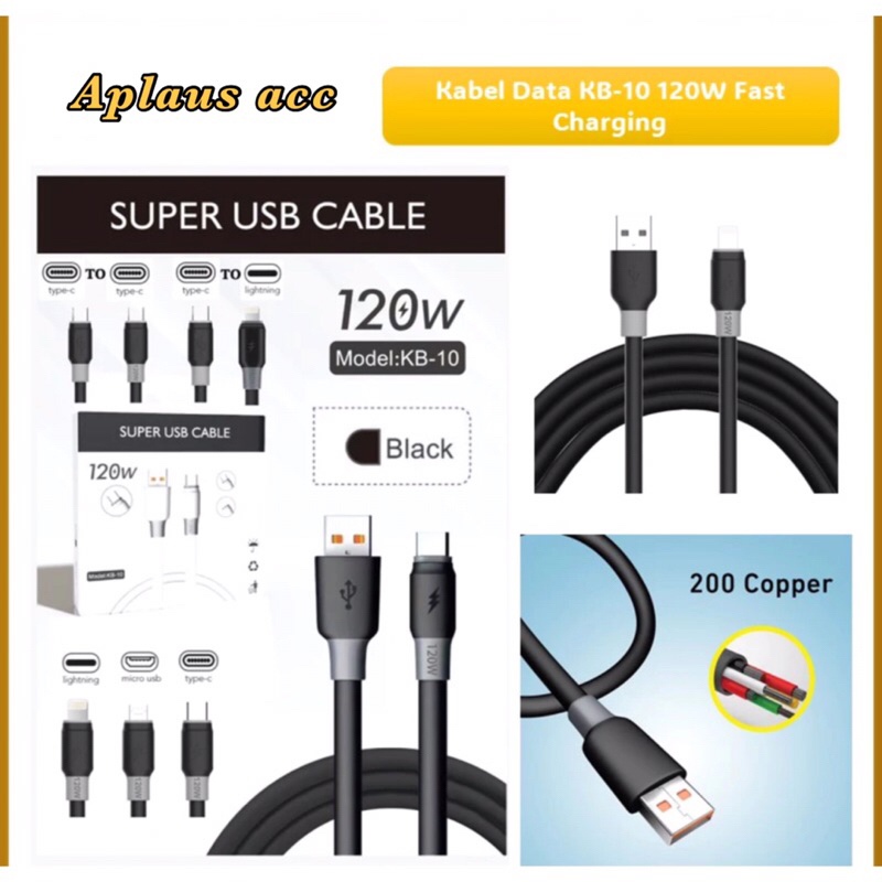 Kabel Data 120W KB-10 Fast Charging Kabel data kuat Tahan Lama