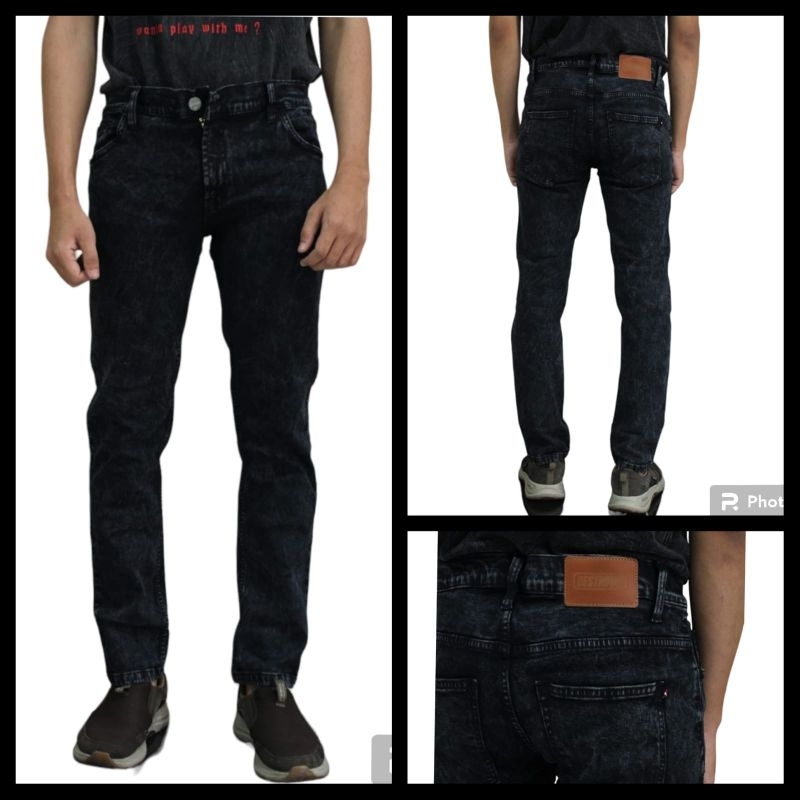 Celana Jeans Pria warna Black Acid Destroyer