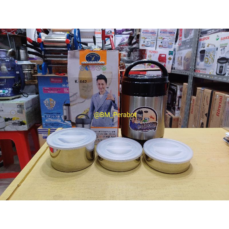 Lunch Box Rantang Termos Makanan Stainless Yoshikawa K-642 | 1,5 Liter