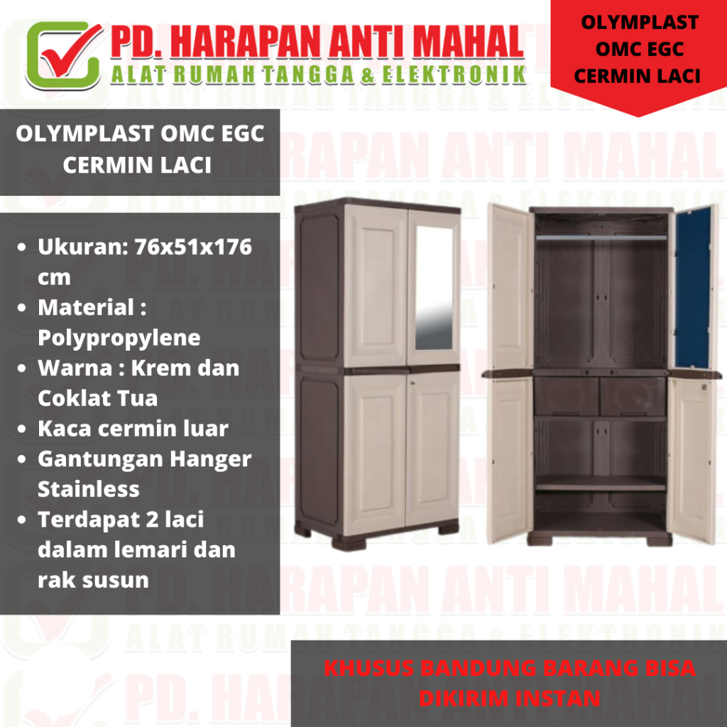 LEMARI PAKAIAN PLASTIK 2PINTU OLYMPLAST OMC EGC CERMIN/OLYMPLAST OMC EGC CERMIN LACI