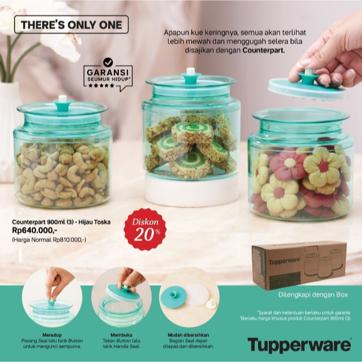 TUPPERWARE COUNTERPART 900ML (3)  HIJAU TOSCA - TOPLES KUE