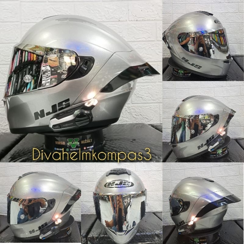 HELM NJS ZX-1 SOLID SILVER STEEL PAKET GANTENG+INTERCOM X3|NJS ZX1