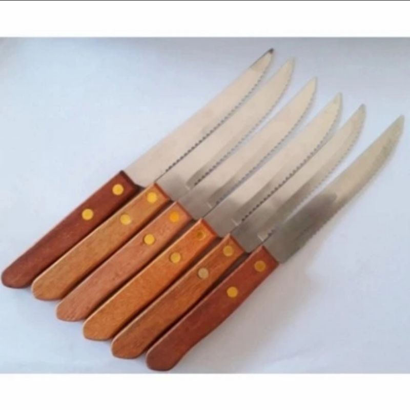 pisau steak gagang kayu - pisau pemotong steak - pisau daging steak