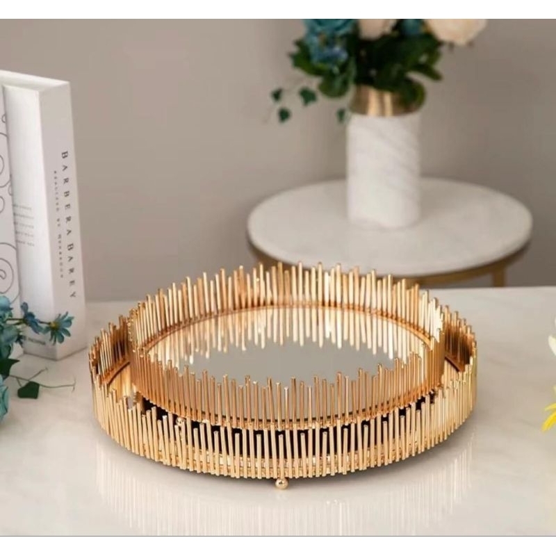 Luxury Mirror Tray Nampan kaca Gold Nampan Mewah Tray Gold Tray Kaca Baki Gold lidi gold mewah/nampa