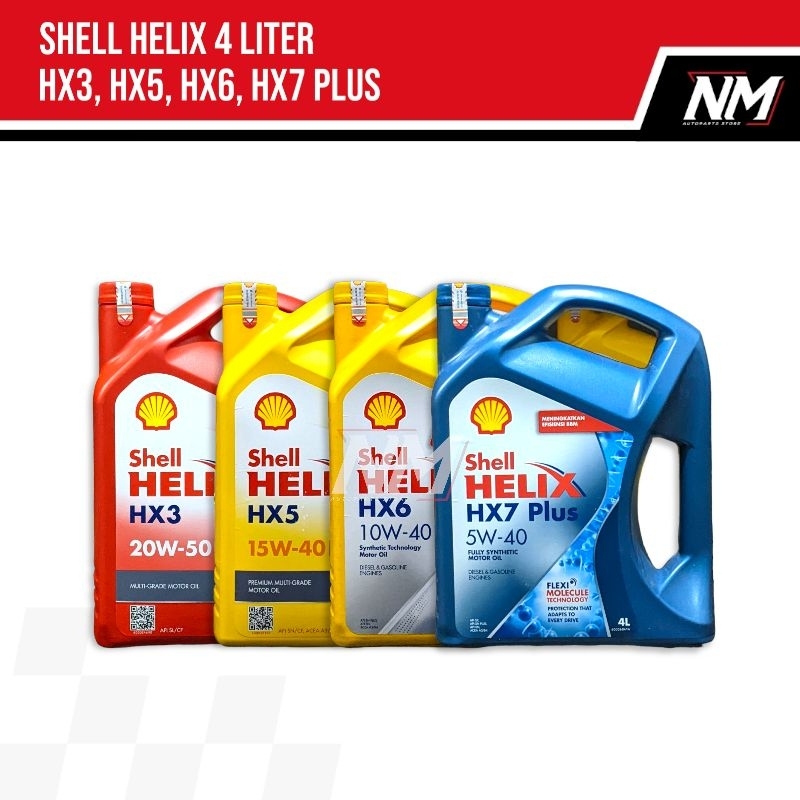 Oli SHELL Helix 4 Liter HX3 HX5 HX6 HX7 Plus Pelumas Mesin Mobil Bensin Diesel