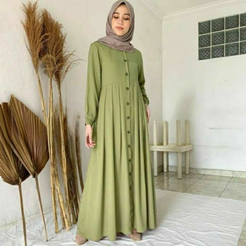 Gamis Kaima Rinjani Polos Full Kancing Depan Jubah Busui Friendly Dress Wanita Gamis Hitam Terbaru