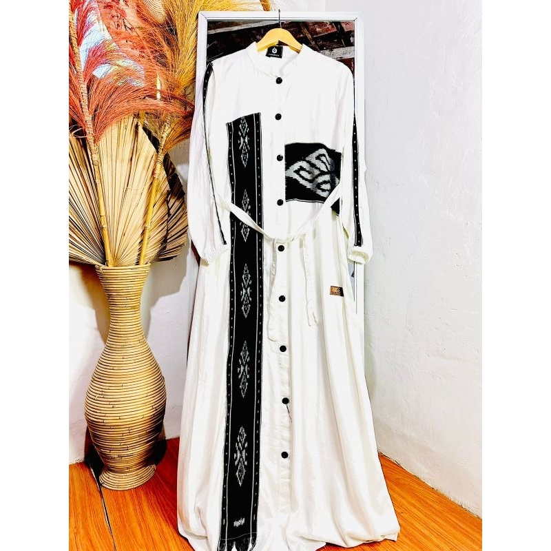 DAILY DRESS TENUN BOTTLE GREEN BY FAREECHA.GAMIS TENUN OFF WHITE FAREECHA. GAMIS TENUN.GAMIS TWILL F