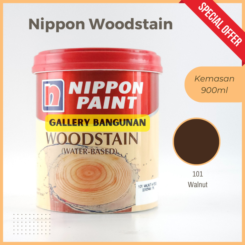 Nippon Woodstain 101 Walnut W-S503 Cat Kayu Waterbase Waterbased Pengencer Air Pelarut Nippon Paint Mowilex