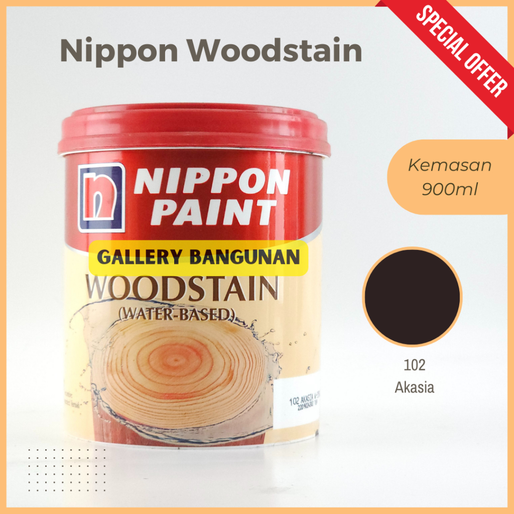 Nippon Woodstain 102 Akasia W-S504 Cat Kayu Waterbase Waterbased Pengencer Air Pelarut Nippon Paint 
