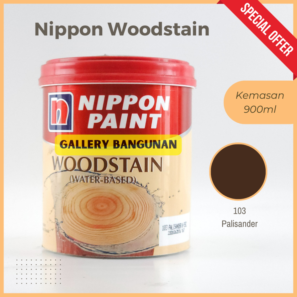 

Nippon Woodstain 103 Polisander W-S502 Cat Kayu Waterbase Waterbased Pengencer Air Pelarut Nippon Paint Mowilex
