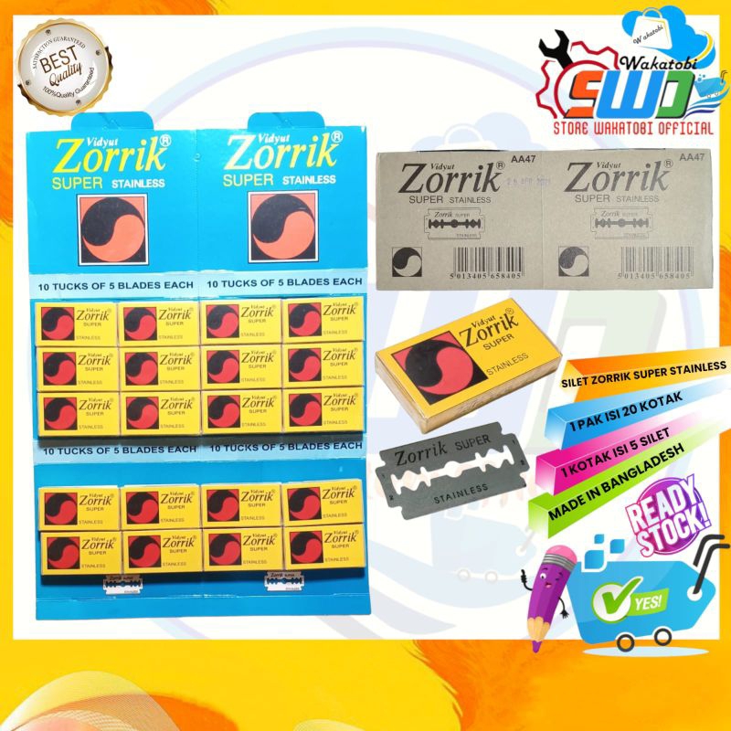 Silet Cukur Kumis Pisau Cukuran Zorrik Super Stainless 1 Renteng 100 Pcs Original Refill Isi Ulang R