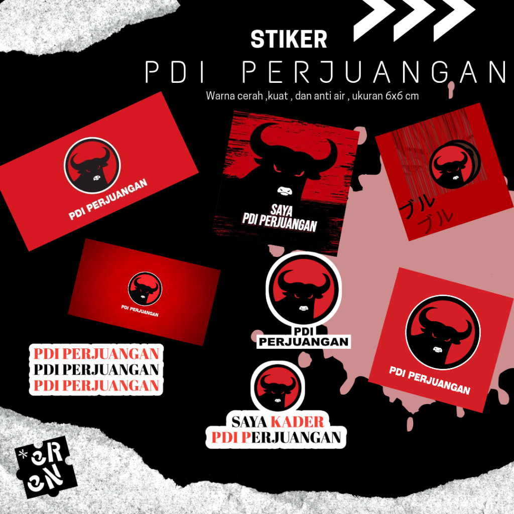 

STIKER PARTAI PDI PERJUANGAN ANTI AIR [100PCS] STIKER HELEM KACA TUMBLR CASING HANDPONE PREMIUM 5X5 CM