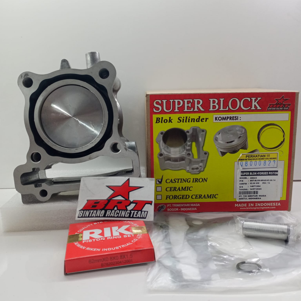 PAKET BORE UP BRT CAST IRON NMAX LEXI AEROX 62mm BLOK PISTON BRT 62mm NMAX AEROX LEXI BLOK SEHER NMA