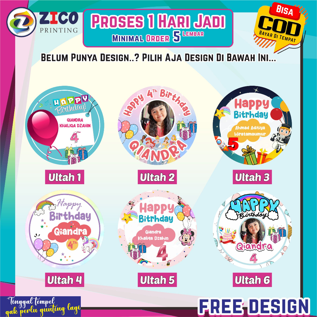 STIKER LABEL ULANG TAHUN ANAK CUSTOM(STIKER ULTAH)