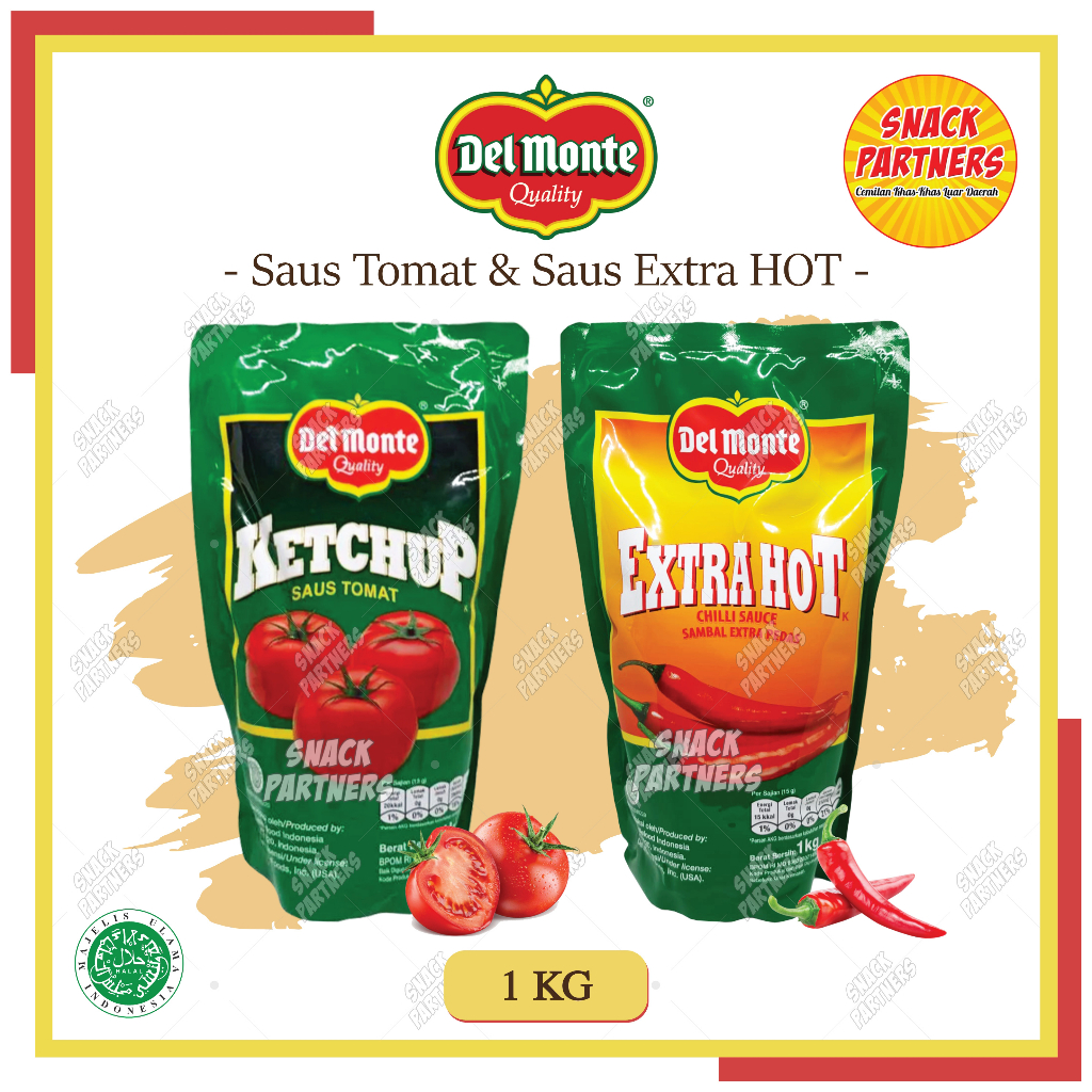 

Saos DELMONTE 1 KG - DEL MONTE Pouch Saus Sambel Cabe Chili Extra Hot Pedas Tomat Ketchup Manis 1KG