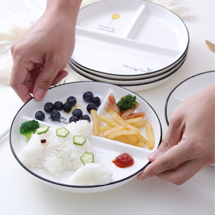 Piring Keramik Sekat Defisit Kalori / Piring Diet Bulat Keramik / Aesthetic Diet Plate / Piring Diet