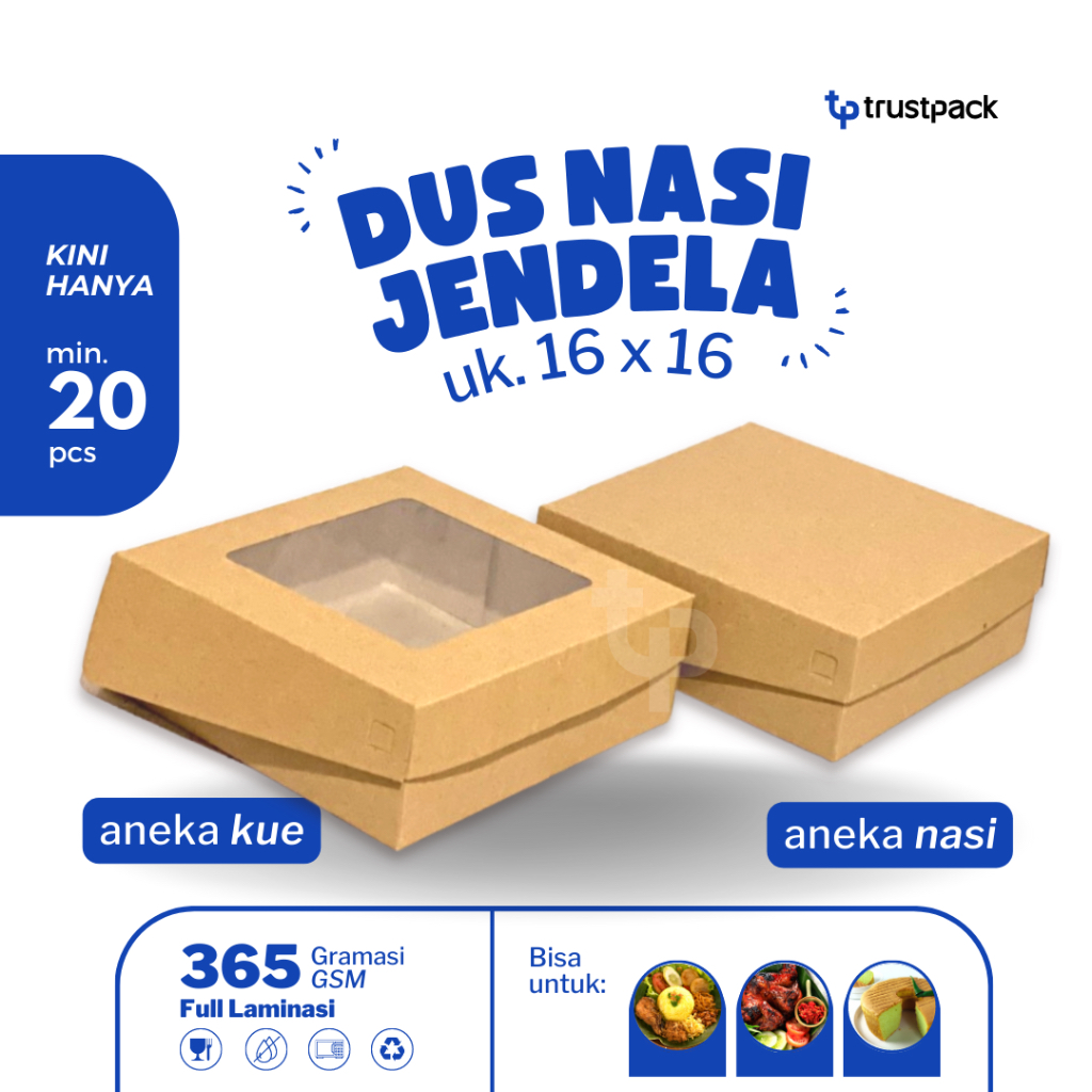

Dus Kraft Laminasi 16x16x7/ dus roti/ dus snack/ dus nasi JENDELA