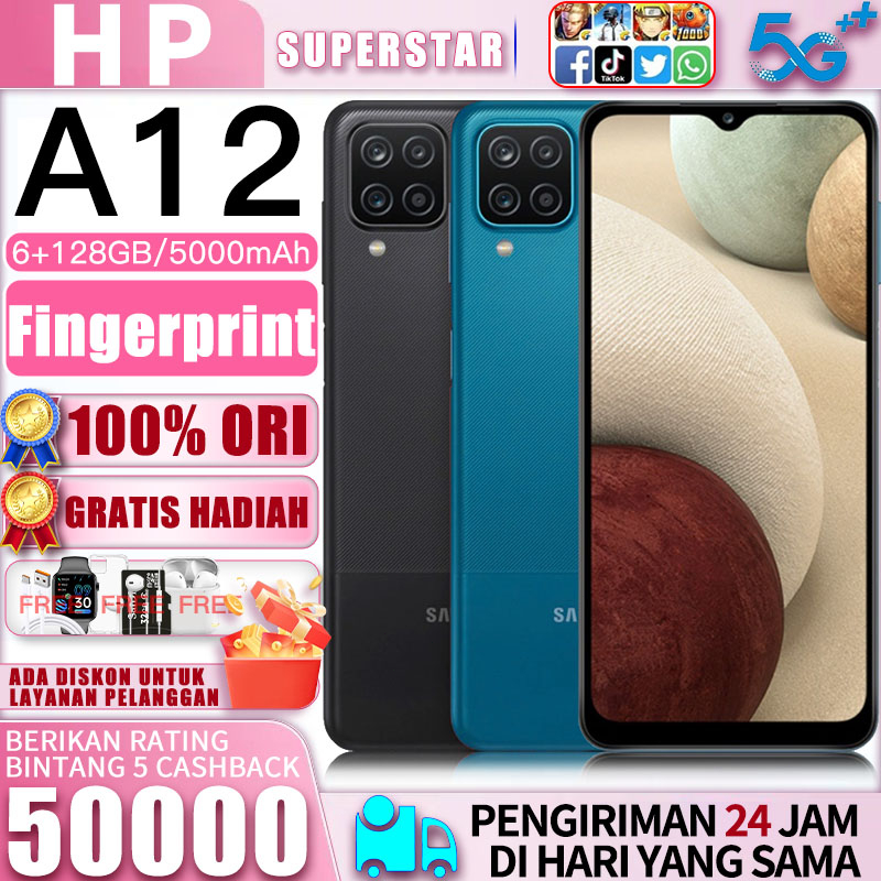 Origina Samung Galaxy A12 hp terbaru 2023 Ram 6/128gb 6.5" full screen hp murah besar hp cuci gudang
