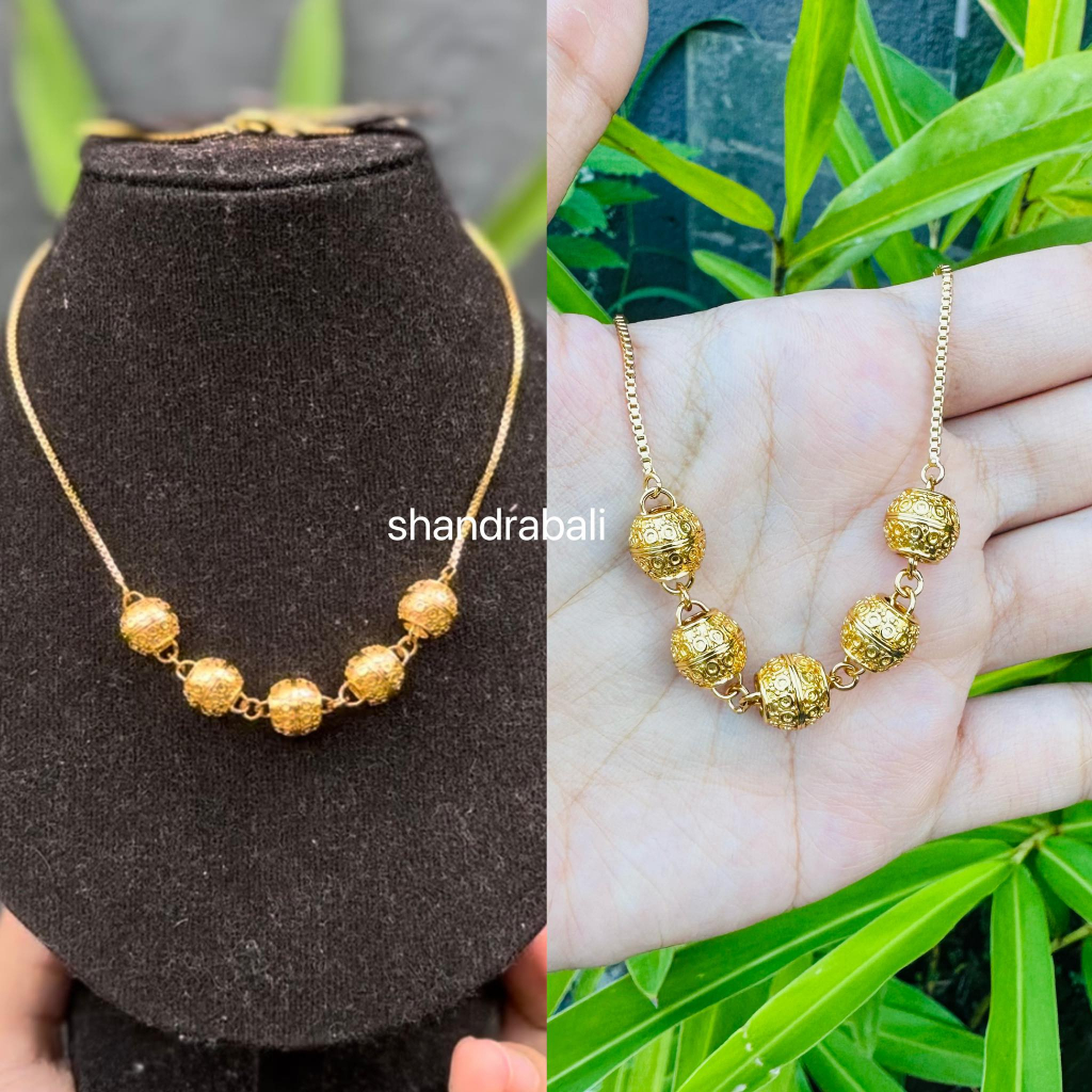 Kalung + Liontin Xuping Model 5 Bola Ukiran Emas Bali