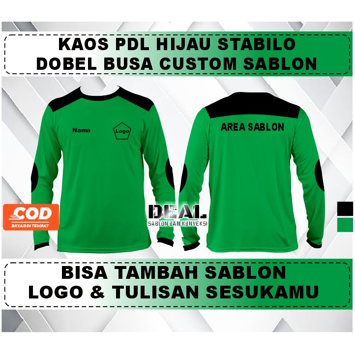 Kaos hijau fuji lapangan PDL dobel busa lengan panjang bisa Tambah Sablon Sesukamu
