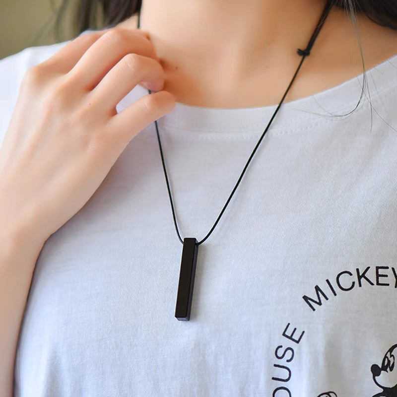 KALUNG TALI PRIA WANITA LIONTIN BANDUL BALOK HITAM PERSEGI TERBARU