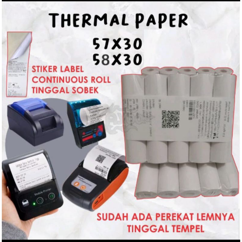 

10 Roll Kertas thermal stiker Labell ukuran 58x30mm untuk cetak resi pengiriman