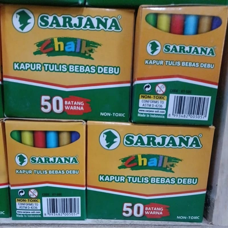 NA SARJANA Kapur Tulis Putih Isi 50 Batang / Kapur Tulis Warna Sarjana / Kapur Papan Tulis Sarjana /