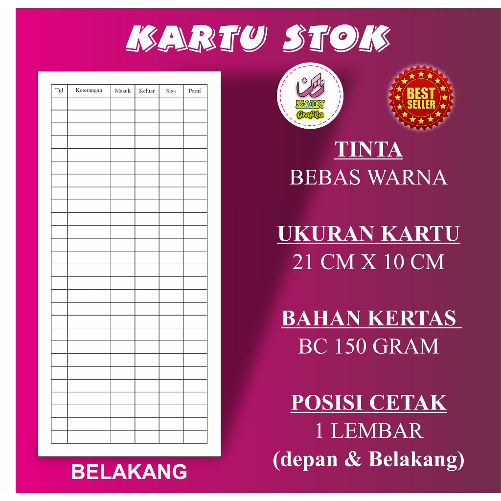 

HJK Kartu Stok Barang Kartu Stock Custom Desain Sesuai Keinginan 100 Lembar Zain Grafika