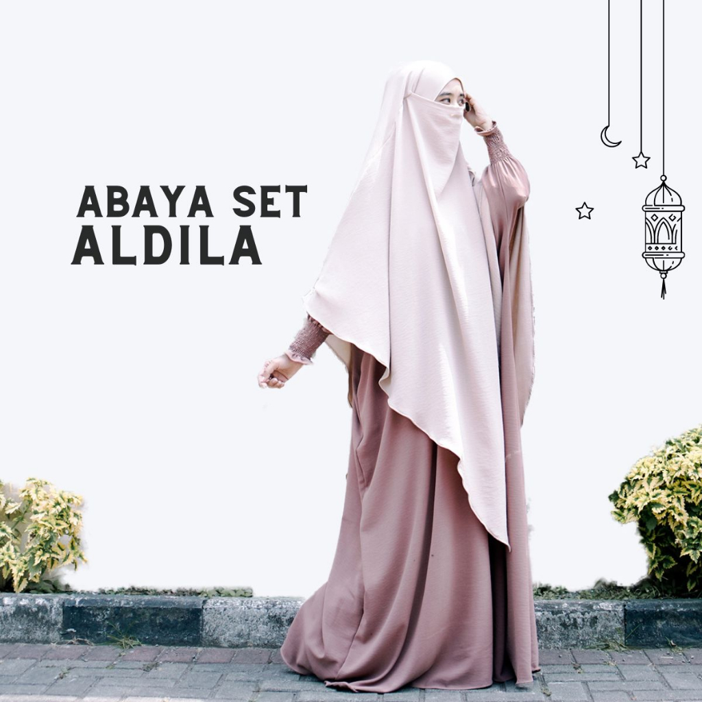Baju Gamis Abaya Set French Khimar Aldila Jilbab Turki Arab Dress Crinkle Airflow Kombinasi Premium 