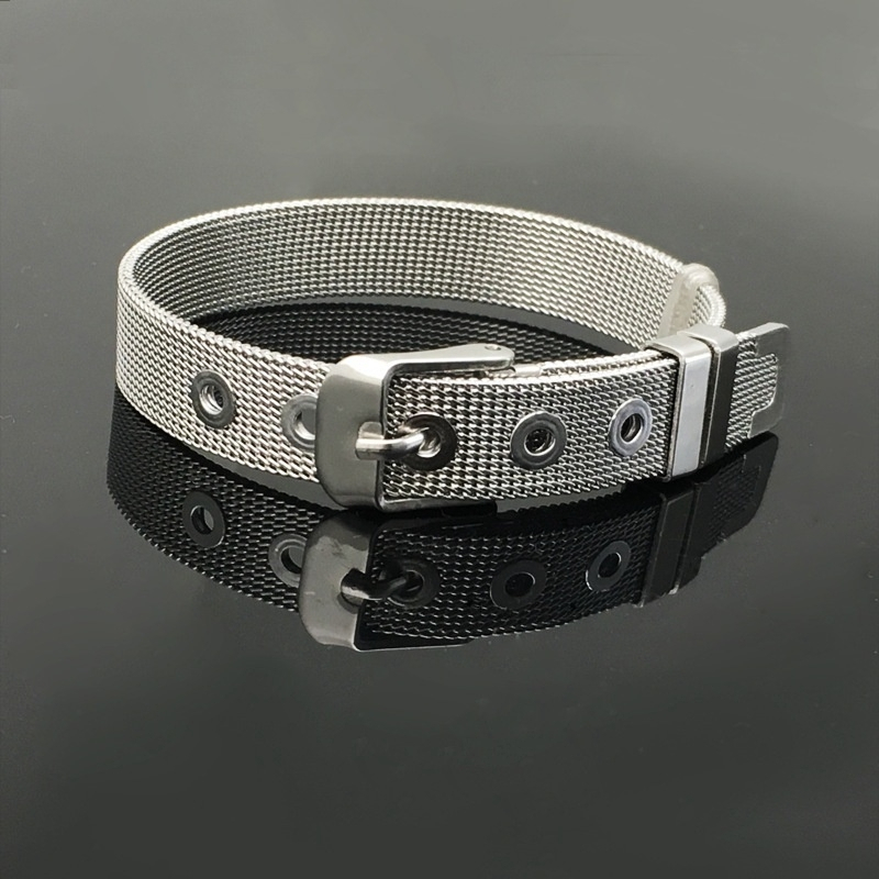 gelang gesper putih silver titanium anti karat