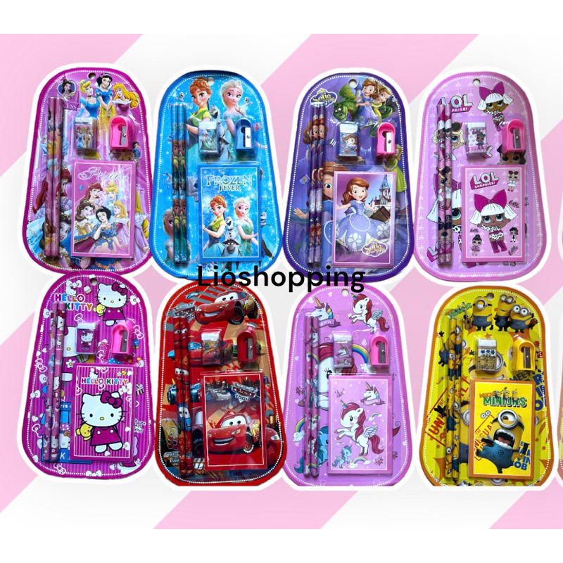 

set stationery karakter paket alat tulis cocok untuk souvenir atau hadiah ulang tahun anak set alat tulis paket ulang tahun birthday anak study set stationery alat tulis karakter kartun 8in1 5in1 minions sofia spiderman frozen unicorn