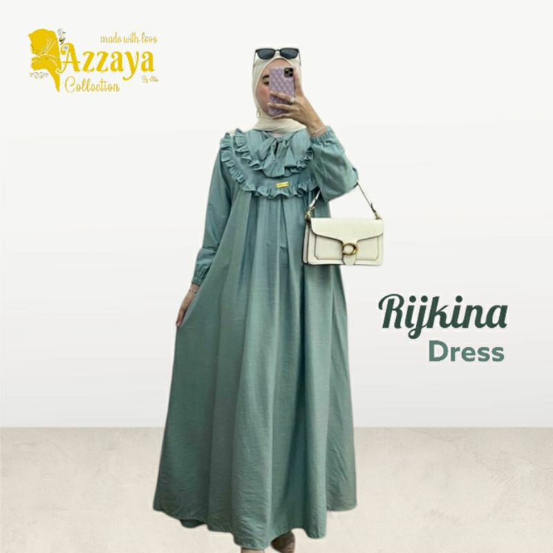 MAIZAYA - RIJKINA DRESS - Gamis Polo Linen - Dress Silk Mewah - Dress Kerah Ruffle