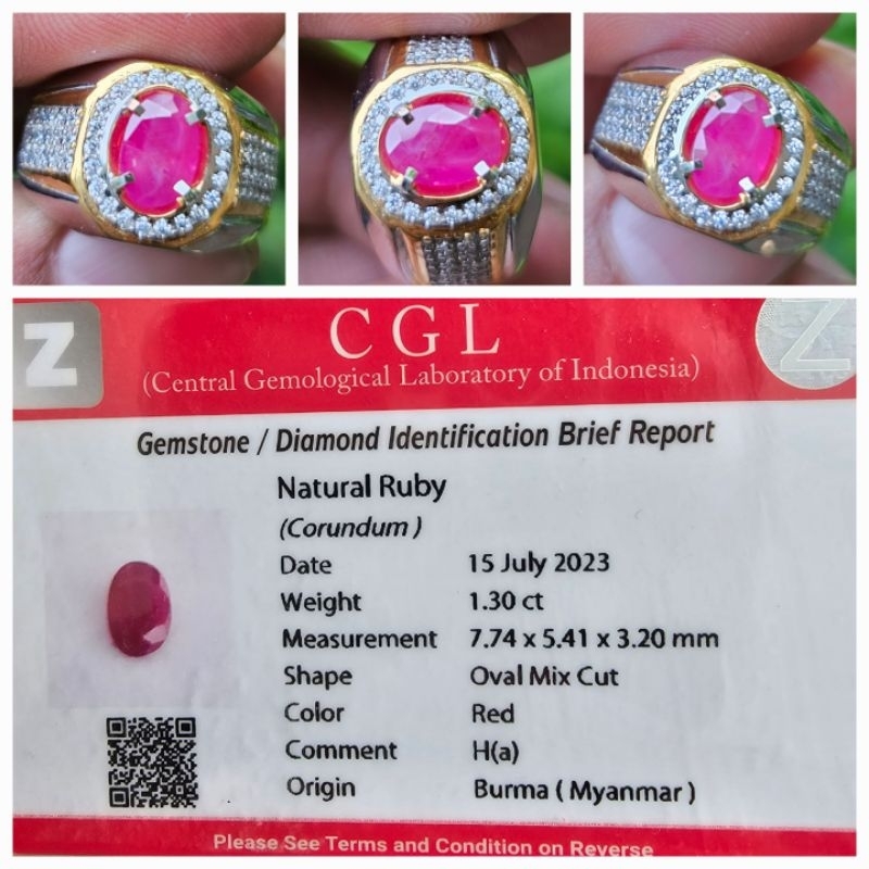 Natural Red Ruby Burma Myanmar Memo CGL 1.30 crt