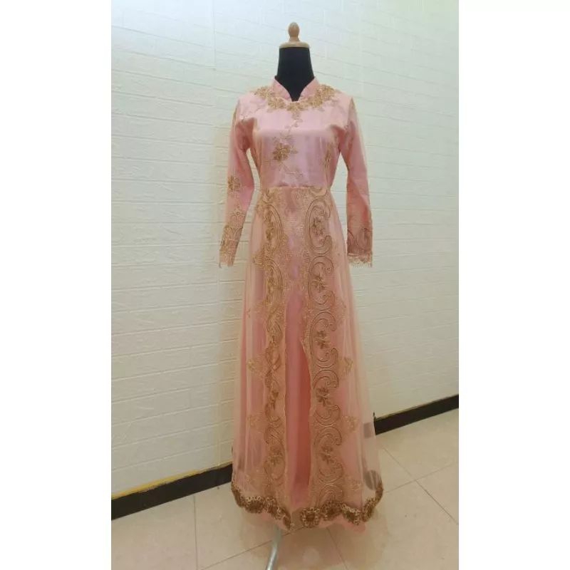 Gaun Pesta Peach Brokat (PL) TK1