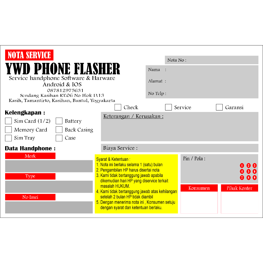 PAKET CETAK NOTA SERVIS HP / LAPTOP CUSTOM FREE DESAIN