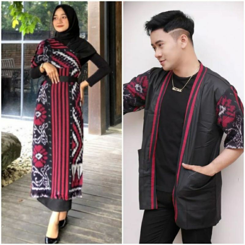 Baju Couple Tenun - Couple Pasangan -  Dres Aurora Tenun - Kimono Tenun