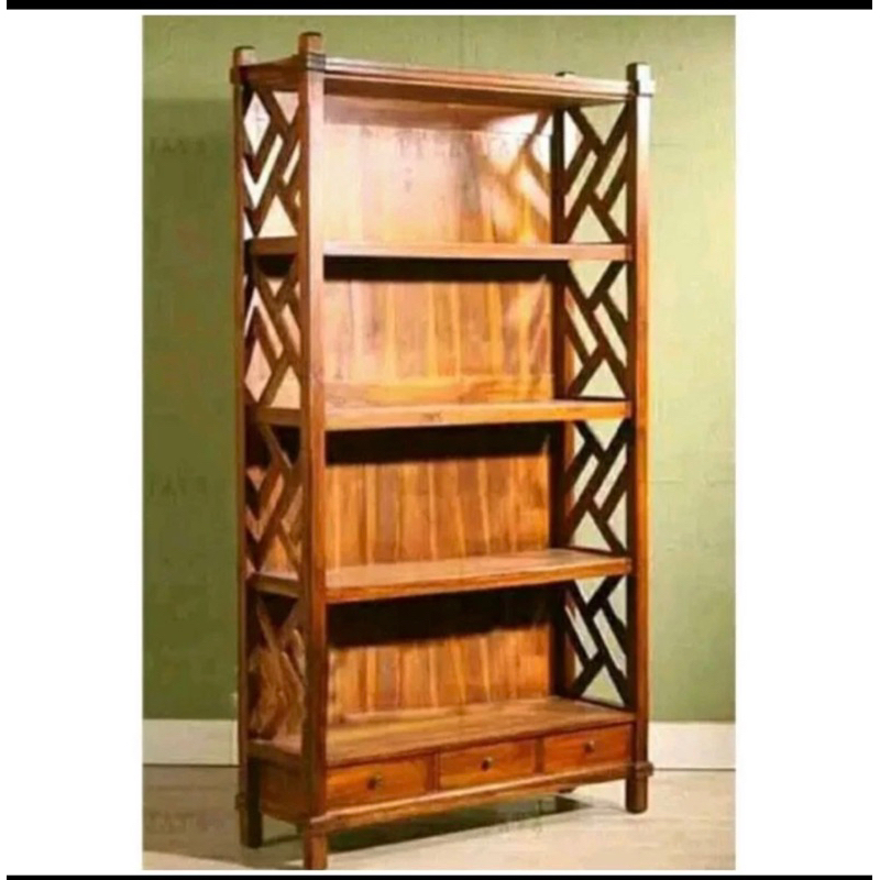 Rak buku minimalis kayu jati Lemari buku minimalis jati Lemari hias bahan kayu jati