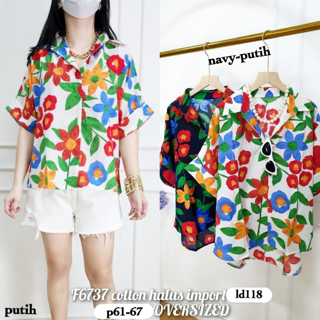 FM 6737 atasan jumbo wanita katun flower import
