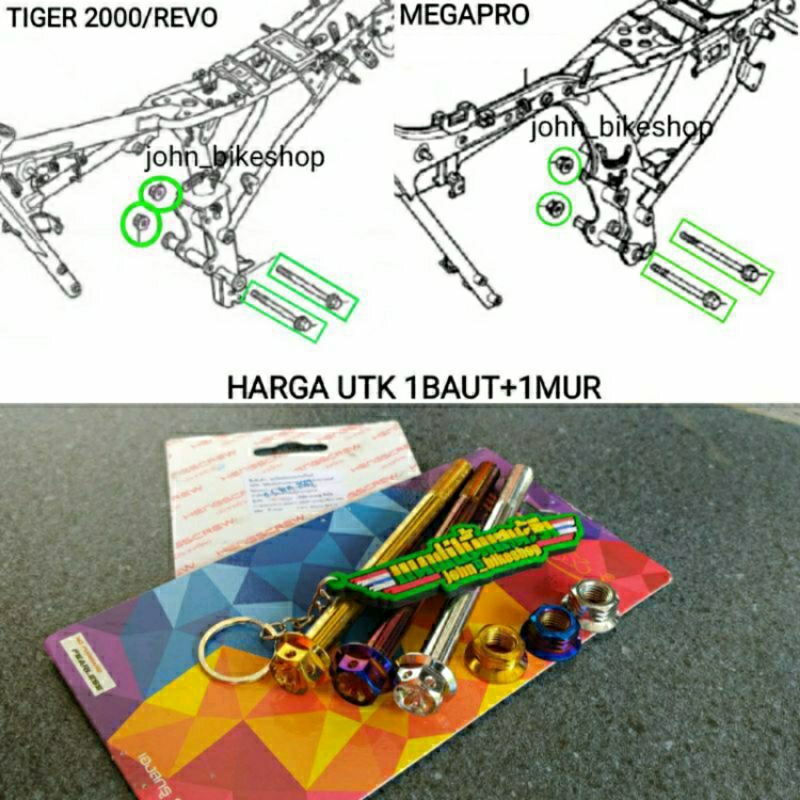 Baut Probolt Mesin Ke Kerangka Tiger Megapro Herex Silver Gold Blue Crom Stainless Heng Thailand