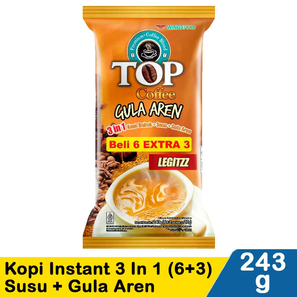 

Top Coffee Kopi Instant 3 In 1 (6+3) Susu+Gula Aren 243G