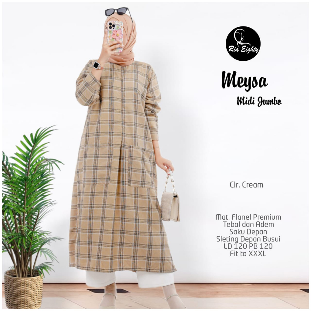 [Bisa bayar di tempat / COD] Meysa midi jumbo by Ria Eighty mesya midi dress motif kotak-kotak bahan