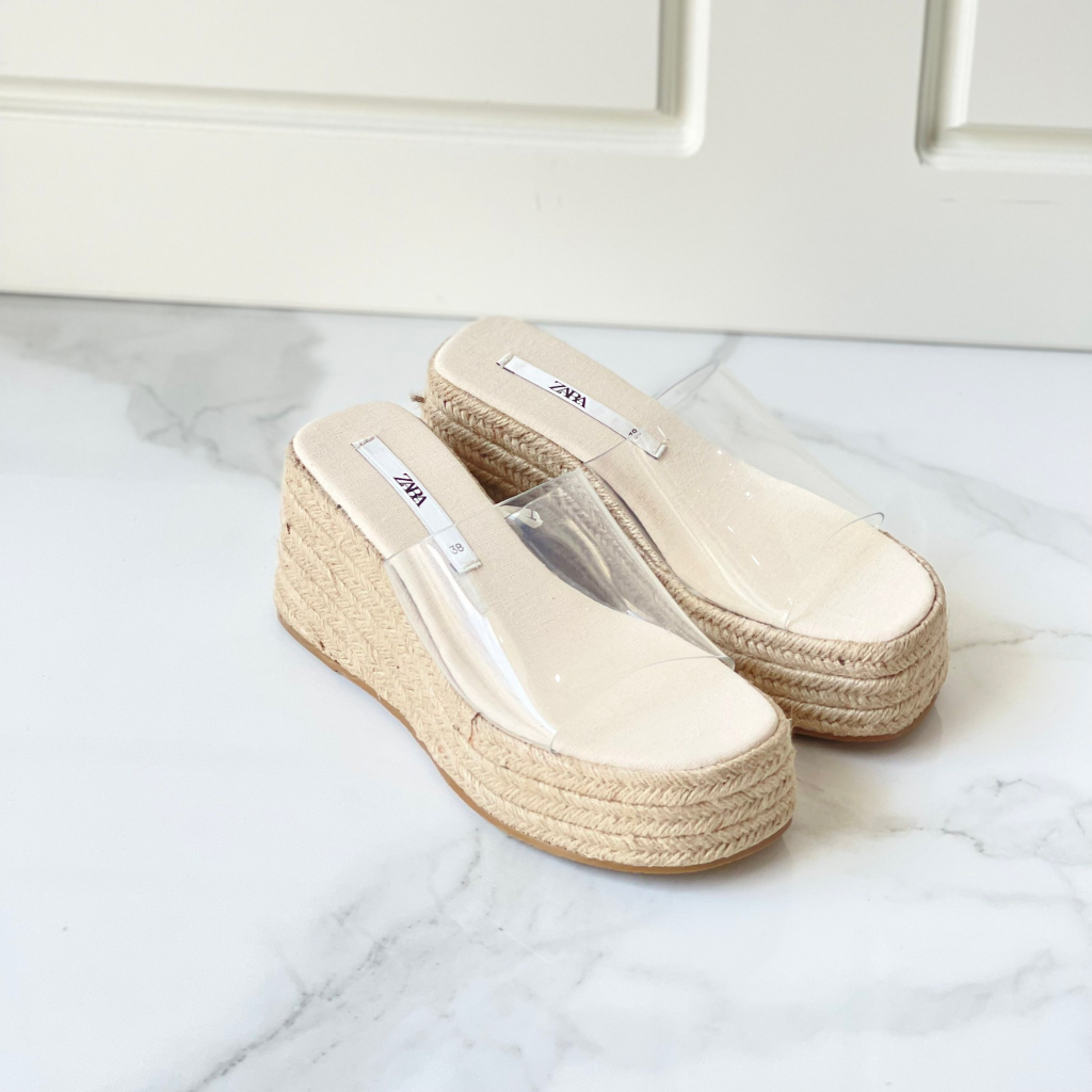 ZRS ZARA SEPATU HAK TINGGI VINYL JUTE WEDGES 01476