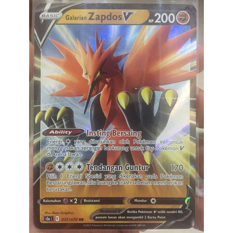 KARTU POKEMON GALARIAN ZAPDOS V RR INDONESIA HOLO