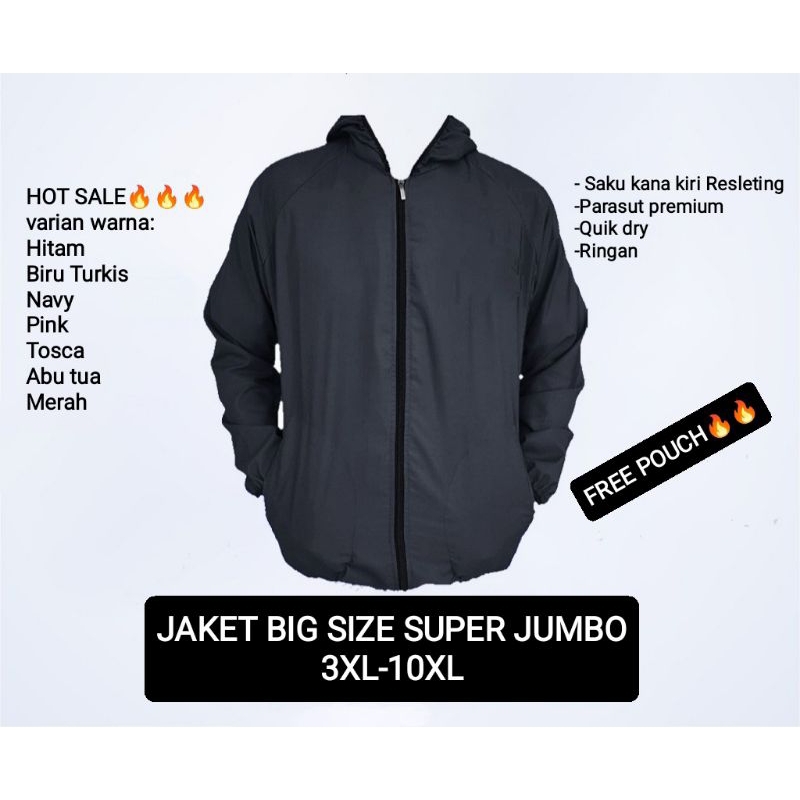 JAKET PARASUT OLAHRAGA BIG SIZE JUMBO BAJU PRIA WANITA OLAHRAGA LARI BERSEPEDA GYM JUMBO